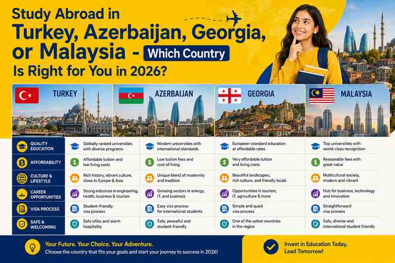 Study Abroad in Turkey, Azerbaijan, Georgia, or Malaysia - Which Country Is Right for You in 2026?